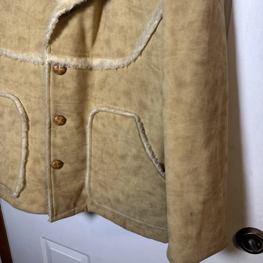 Vintage Swingster‎ Shearling Lined Suede Jacket Men's Large Tan USA Made Western